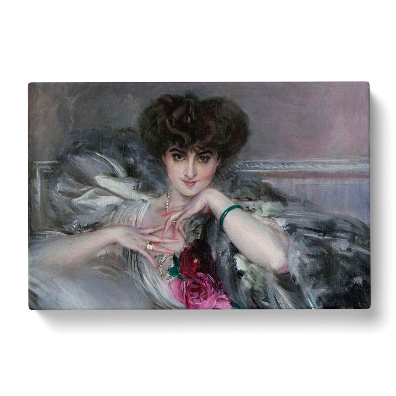 Portrait Of Woman With Roses by Giovanni Boldini - Wrapped Canvas, 50cm H x 76cm W x 3cm D