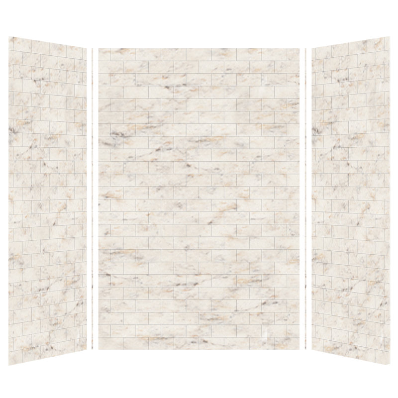 Mur de douche à trois panneaux 96 po x 60 po x 36 po Saramar, Marbre Biscotti