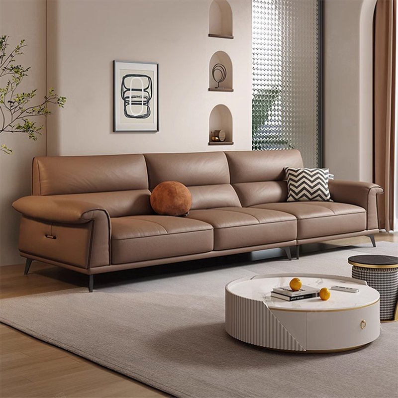 Coffee Genuine Leather Modular Sofa cushion couch, 4, 32.68" H x 110.24" W x 37.01" D, Coffee