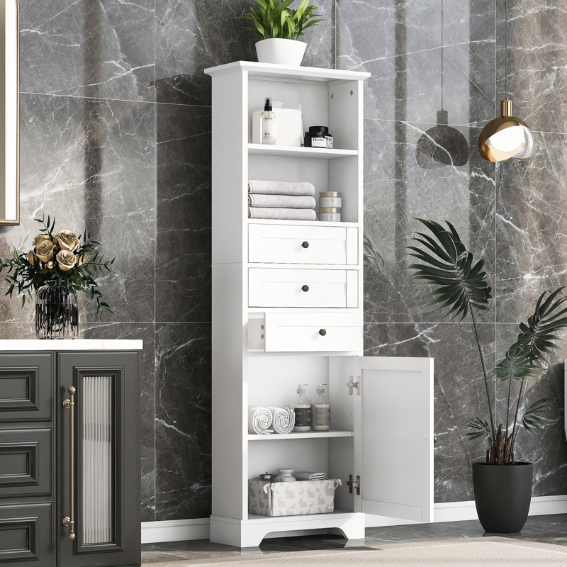 3 White Storage Cabinet - Adjustable Shelves, , Fits Different Decor Styles With 3 Drawers Toppling