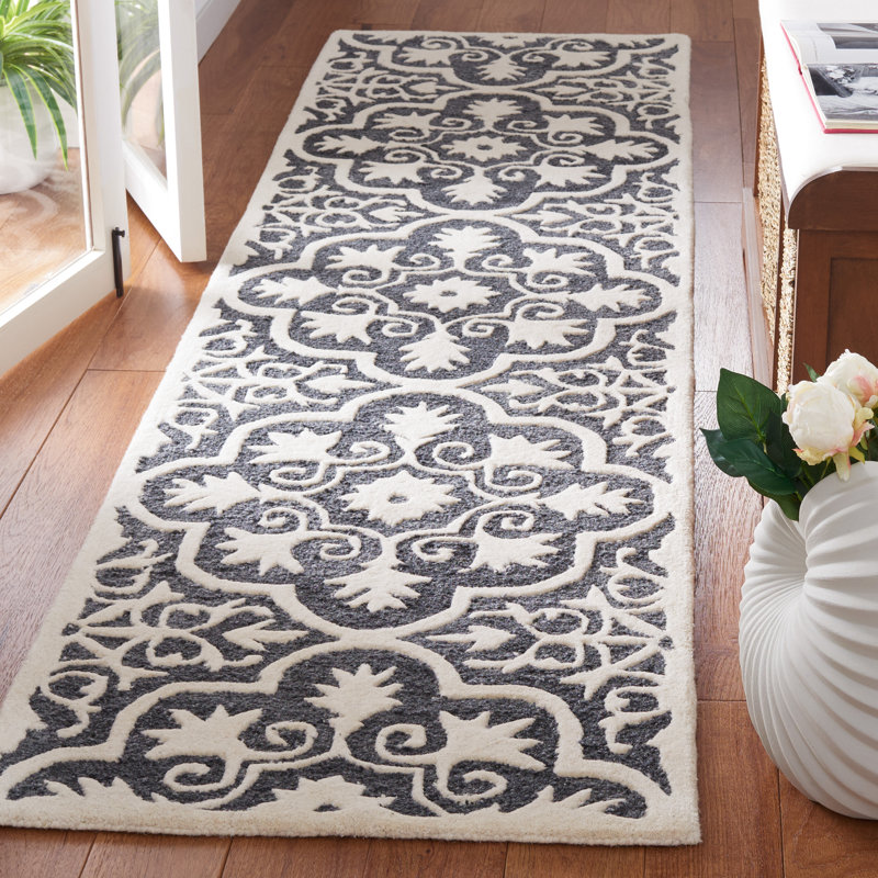Tapis en laine et coton touffeté à la main Ella-Ann, Tapis de couloir 2 pi 3 po x 9 pi
