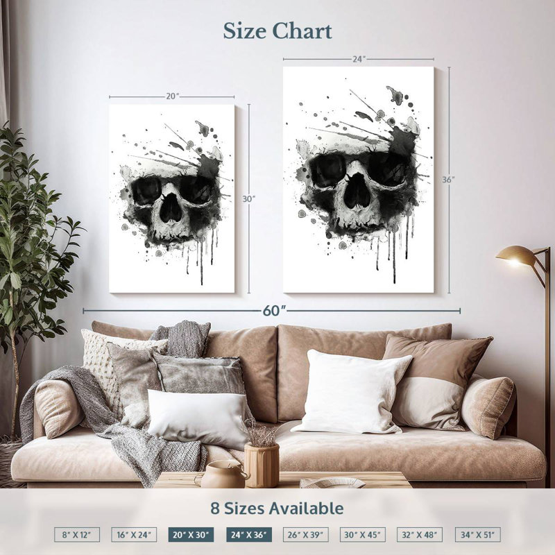 Hitzel Dark Blotted Skull, 36" H x 24" W