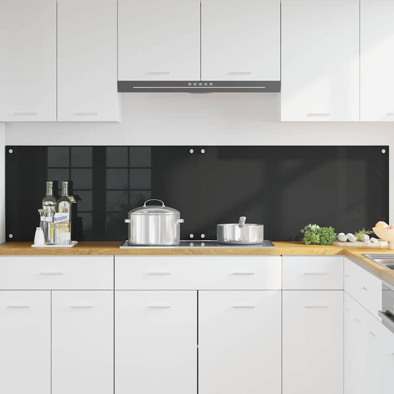 Vidaxl Kitchen Backsplash White 80 X 40 Cm Tempered Glass, 50cm H x 100cm W, Black
