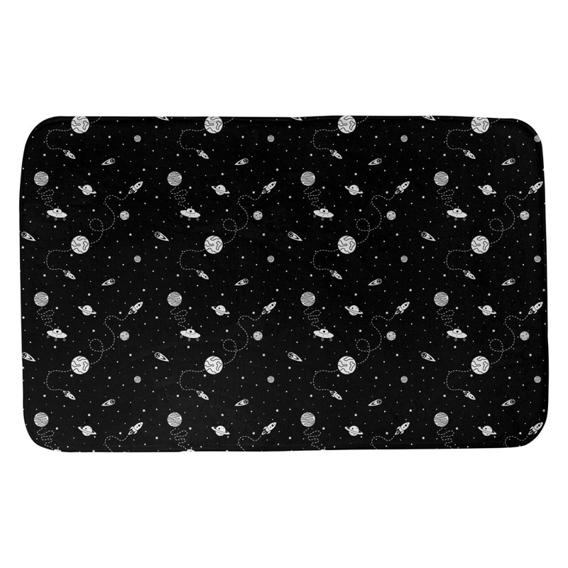 Tapis de salle de bain space outer Avicia, l 21 po x L 34 po, Noir / Blanc