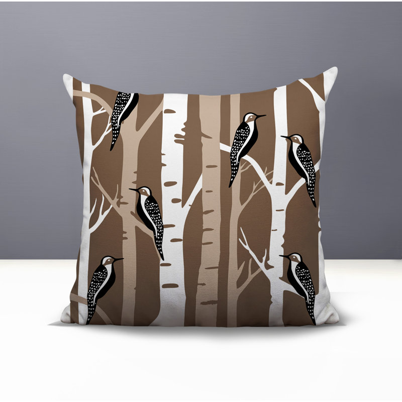 Oreiller carré réversible intérieur / extérieur Fiore Bird, Carré 19 po, Beige