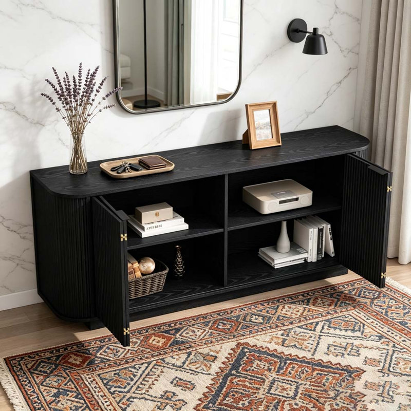 Buffet 63 po à double porte avec tablettes réglables Wavy Storage, Noir