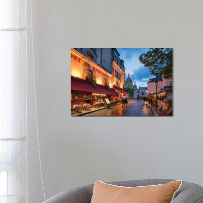 Streets Of Montmartre At Night, Paris, France by Jan Becke - Wrapped Canvas Print