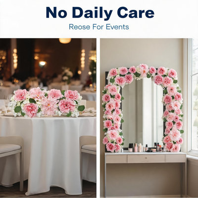 Artificial Wedding Arch Flowers Set of 6, Pink Silk Peony and Dahlia Floral Arrangements with Eucalyptus Leaves for Wedding Ceremony Backdrop, Aisle Decor, Reception Table Centerpiece