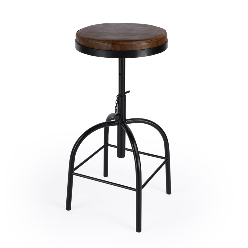 Clyde Leather 25" Adjustable Bar Stool, Medium Brown Genuine Leather