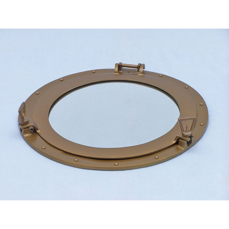 Miroir mural hublot, Laiton antique, H 20 po x l 20 po