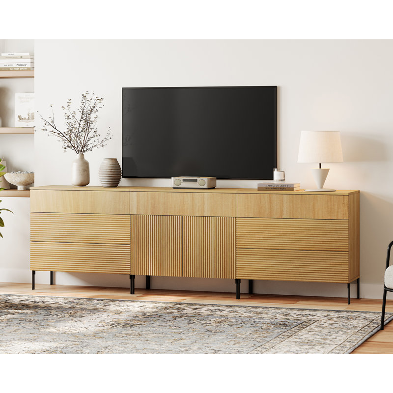 Meuble télé avec commode Modern Reeded, Chêne