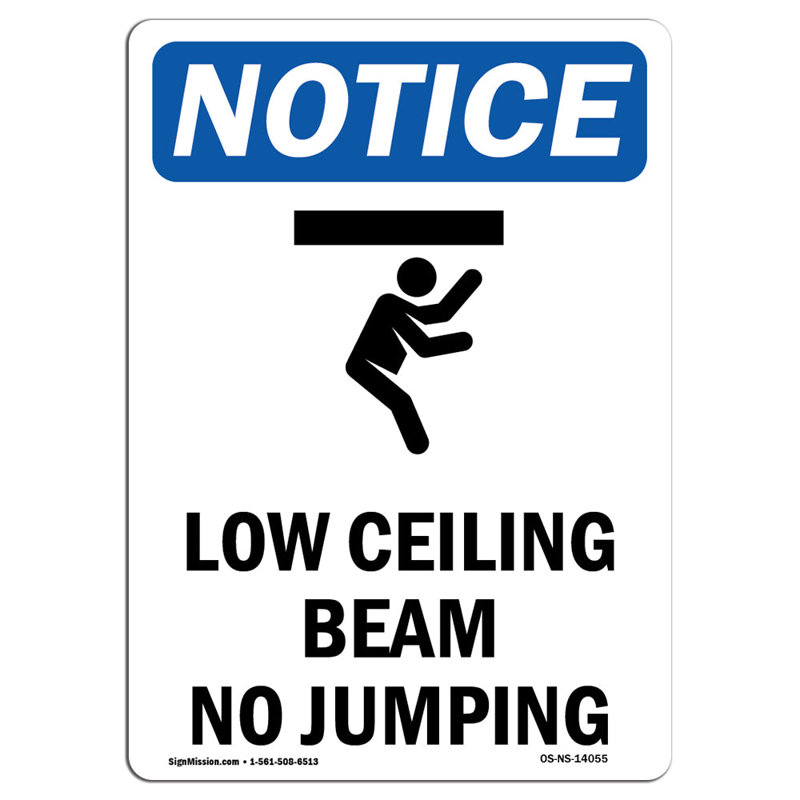 Low Ceiling Beam No Jumping Sign with Symbol