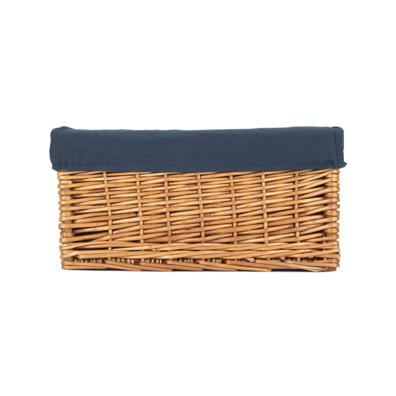 Wicker Double Steamed Storage Basket with Lining, 20cm H x 37cm W x 25cm D