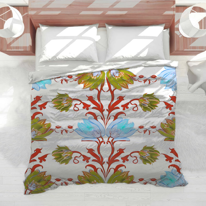 Blue Green Floral Pattern Comforter, Twin Extra Long