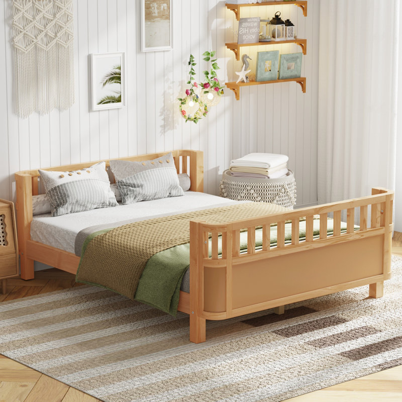 Lit plateforme en bois avec rails de sécurité, structure de lit pour tout-petit à profil bas, lit pour enfants, Naturel