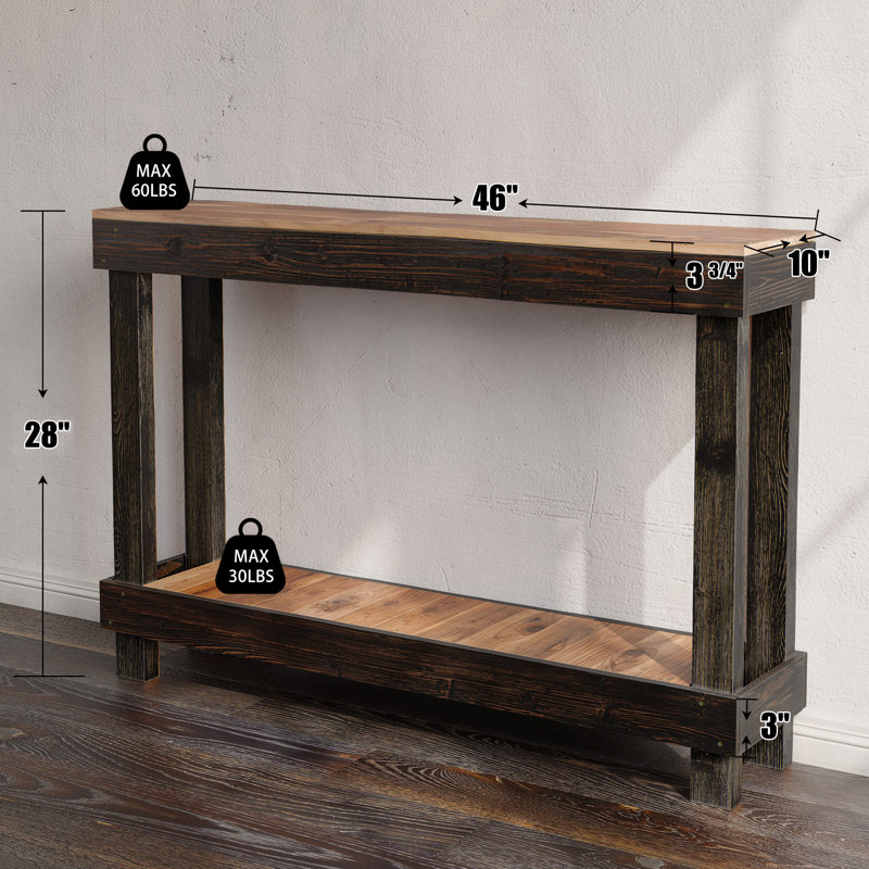 Console 46 po x 10 po en bois massif (noir), Noir, H 28 po x l 46 po x P 10 po