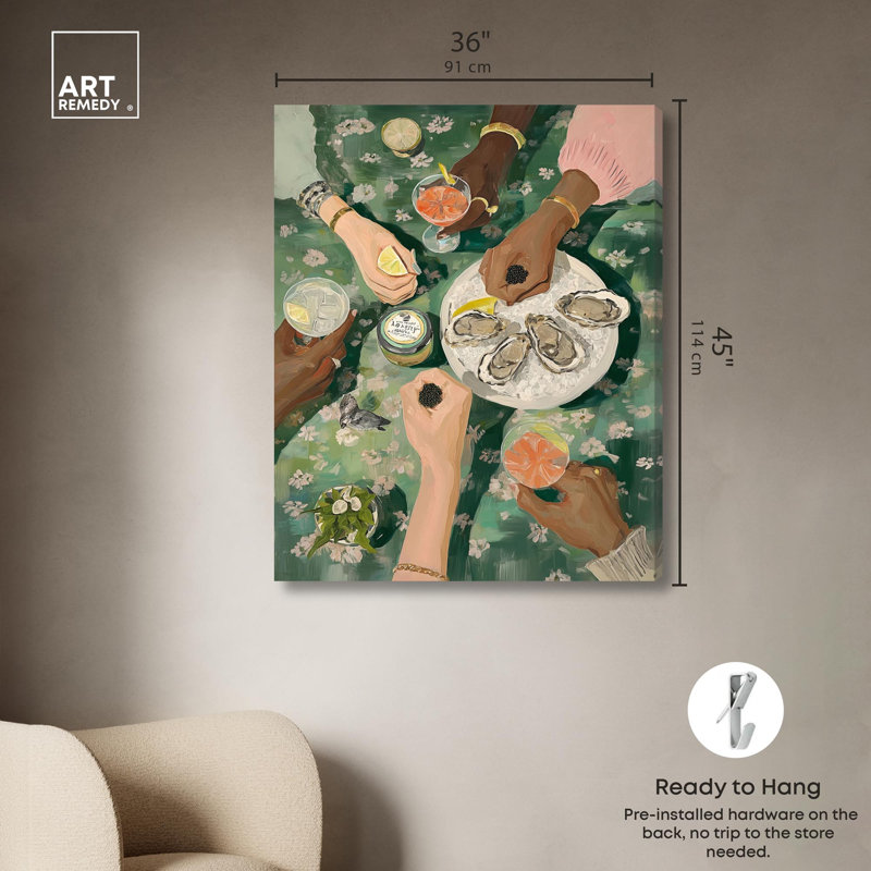 Impression sur toile «Oyster Social» par Art Remedy, H 45 po x l 36 po, Toile tendue avec châssis