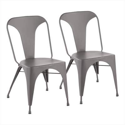 Industrial Metal Side Chair Set of 2, Neutral Gray Matte Steel, No Assembly, 250 lb Capacity