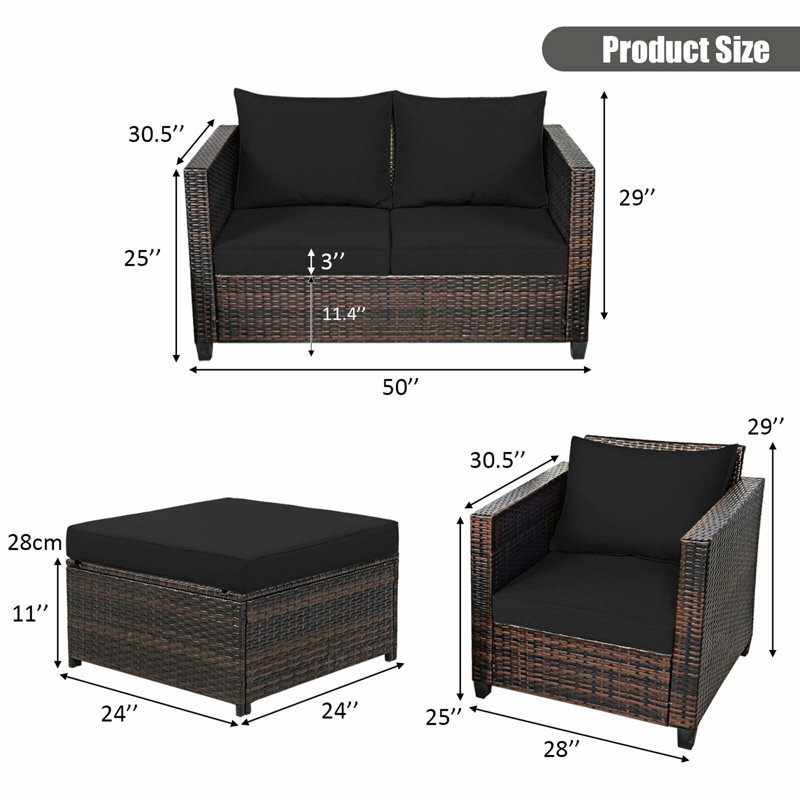 Langston 6 - Person Patio Conversation Set with Cushions, Black
