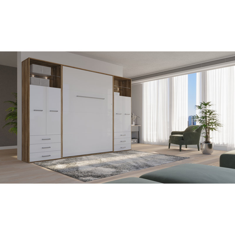 Aubri European Double Mattress Size (140cm x 200cm) Murphy Bed, Brown/Grey