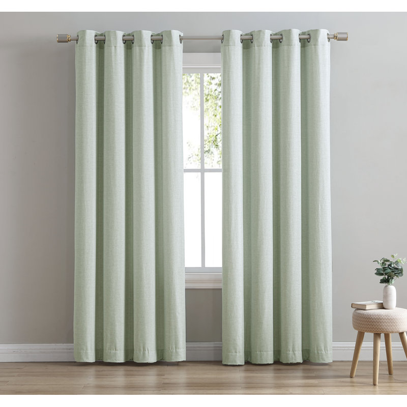 Window Faux Linen Solid Colour Room Darkening Grommet Single Curtain Panel, Aqua, 54" W x 95" L