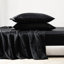 Ensemble de draps en satin de luxe noir 7 pièces, doux au toucher, frisottis, 1 drap plat, 2 draps-housses, 4 taies d'oreiller et soyeux