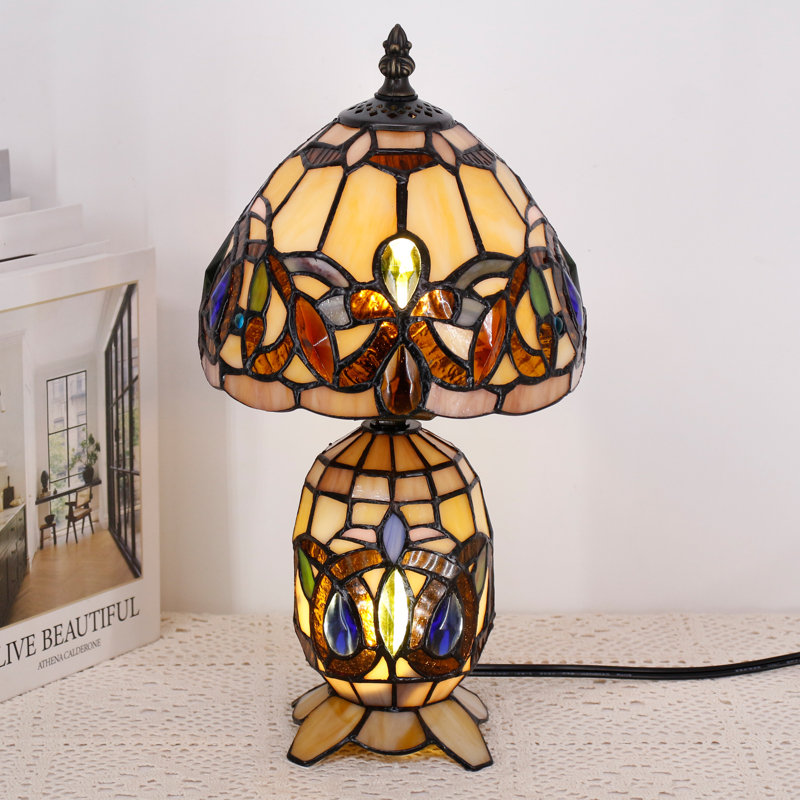 Small Tiffany Lamp Serenity Victorian Stained Glass Table Lamp Mini Mother Daughter Vase Desk Accent Light for Bedroom Bedside Reading Home Antique Style Decor 8X14 Inches