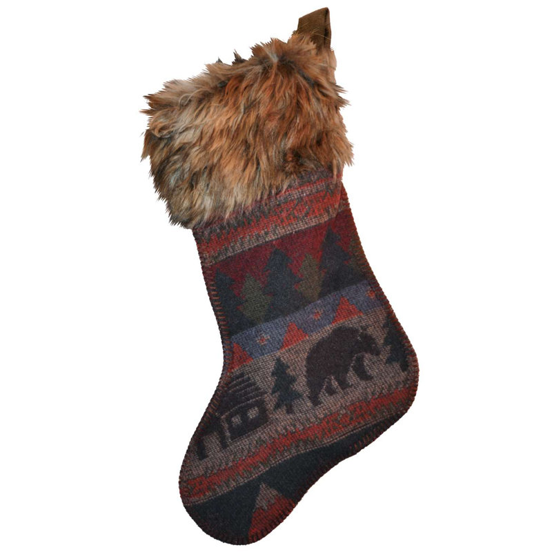 Chaussette de Noël Wooded River Cabin Bear (14 x 20)