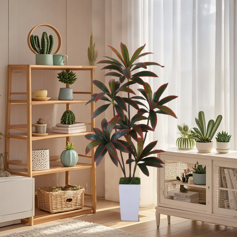 Arbre artificiel d'intérieur artificiel en forme de Dracaena de 5 pi de haut avec des branches et des feuilles réglables