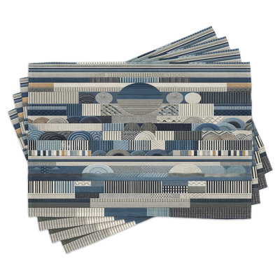 Polyester Slate Blue Almond Ecru Rectangle Placemat