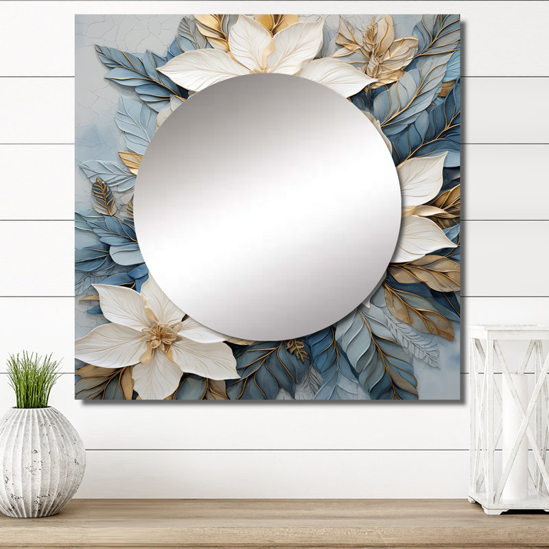 Delisia - Grand miroir carré pour décoration murale poinsettias, 23 po x 23 po