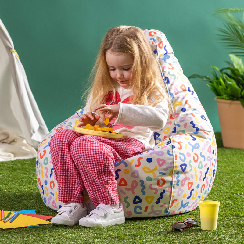 Polyester Bean Bag Chair, White/Yellow/Blue