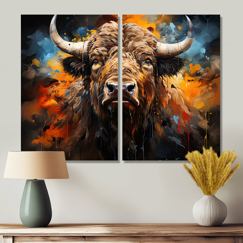 Buffalo Majestic Bison Collage - art mural sur toile brune, H 36 po x l 48 po, Toile tendue, Ne s’applique pas