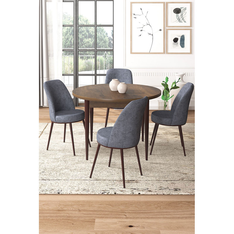 Ensemble de table et chaises de salle à manger moderne 5 pièces, blanc et fumée | Table en carton 100% enduit de mélamine, table: 35,4 po x 29,5 po x 35,4 po | Chaises: 17,7 po x 35,8 po x 16,5 po | Pieds en métal, mousse confortable à 22 et 28 bandes, décoration élégante