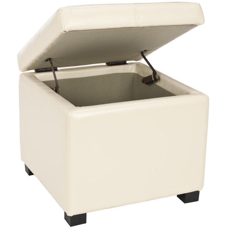 Cube carré avec rangement 18,1 po Maiden, Similicuir crème