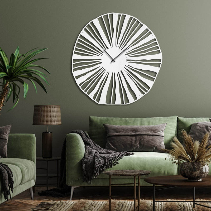 Grande horloge murale en métal Sunburst, L 36 po x H 36 po, Blanc