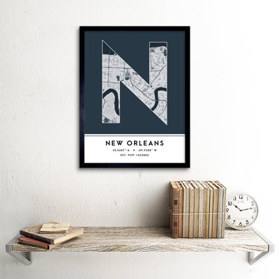 New Orleans City Map New Orleans Navy - Single Picture Frame Typography