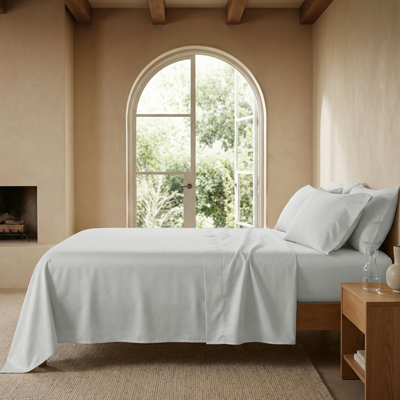 Threadmill 800 Thread Count 100% Cotton Sateen Sheet Set, Queen Sheet Set with 2 Pillowcases, Light Gray Solid