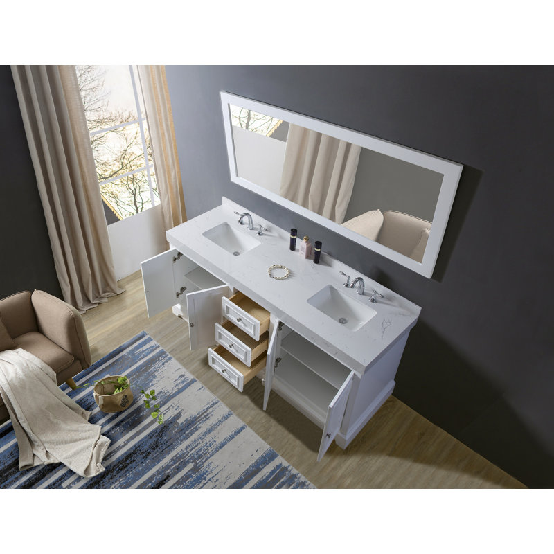 Binne 72 " W Freestanding Standard Free Standing 2 Double Vanity Bathroom Vanity With Cultured Marble Top