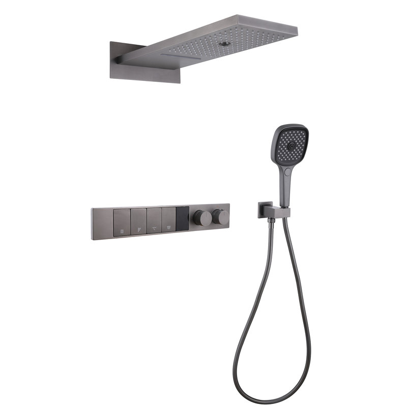 Système de douche thermostatique à quatre fonctions en laiton massif avec valve brute