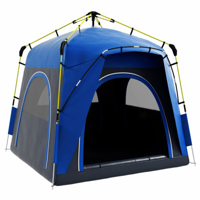 Outsunny Camping Tents 4 Person Pop Up Tent Quick Setup Automatic Hydraulic Family Travel Tent W/ Windows, Doors Carry Bag Included