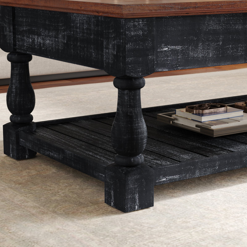 Table basse à plateau relevable avec compartiments de rangement cachés et tablette inférieure Rylorix