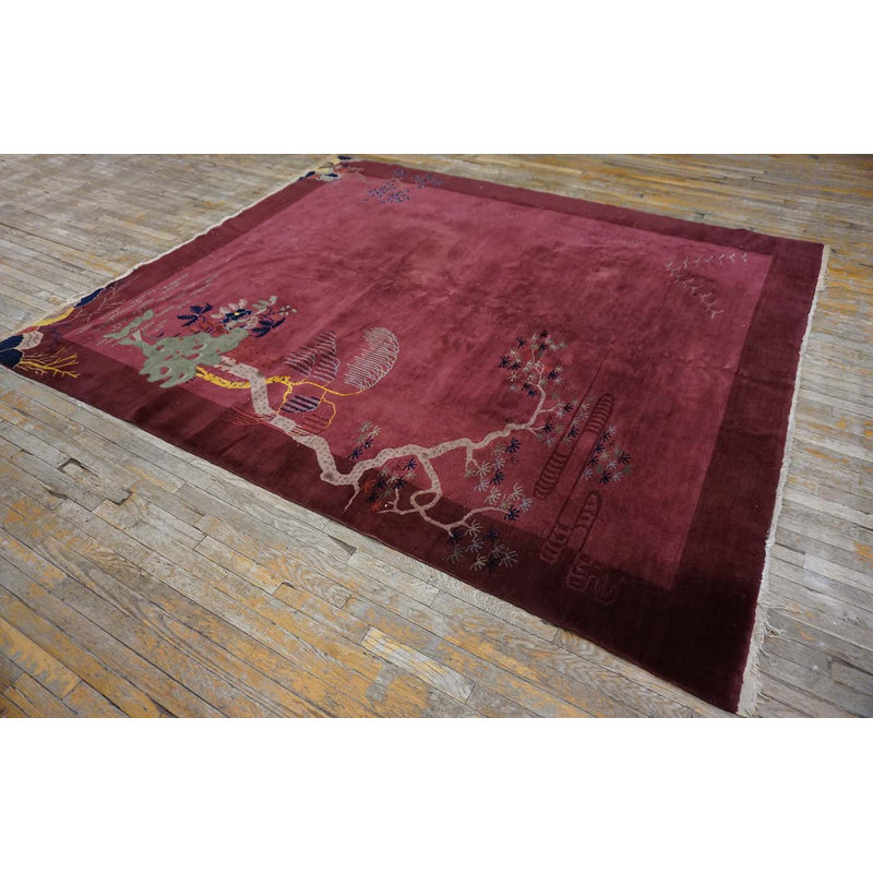Antique Floral Wool Hand Knotted Pile Purple / Lavender Mauve 1925 Rug
