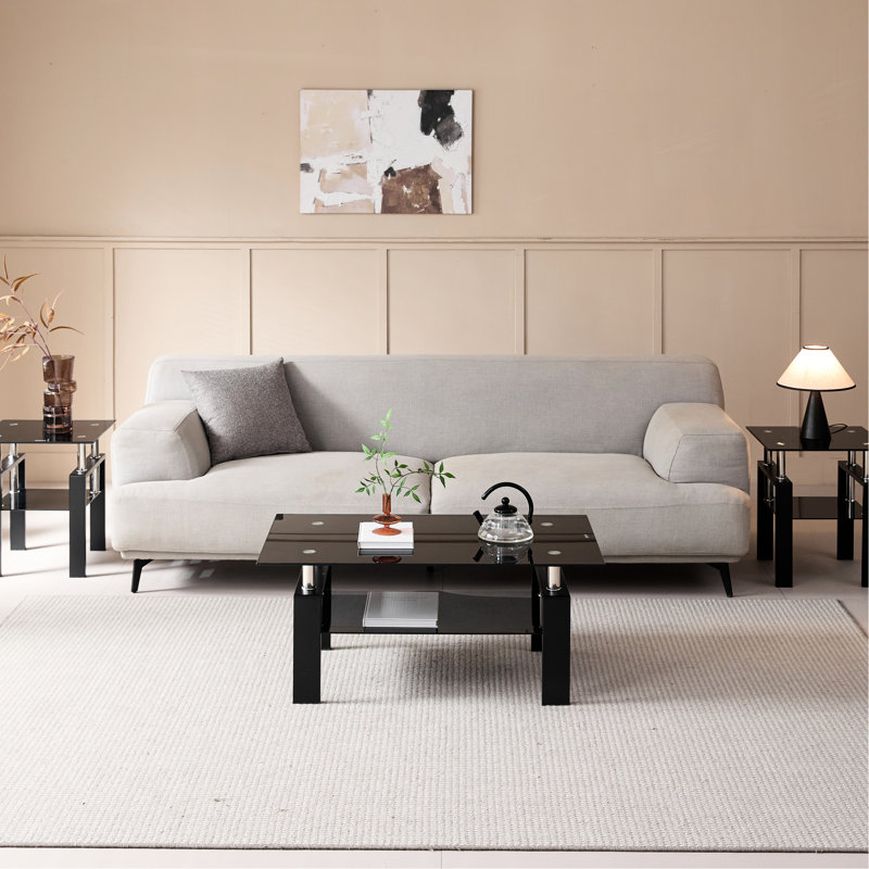 2 tables basses en verre trempé de 40,15 po x 23,36 po x 17,72 po de style moderne pour la maison, avec surface lisse, facile à assembler et offrant 2 espaces de vie à la mode, transparent et facile