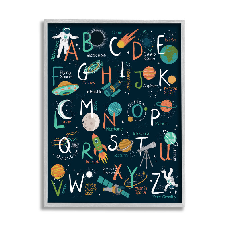Starry Space Alphabet Fantasy Constellations UFO ABC's - Art textuel, Estampe numérique Farmhouse, H 30 po x l 24 po x P 4 po
