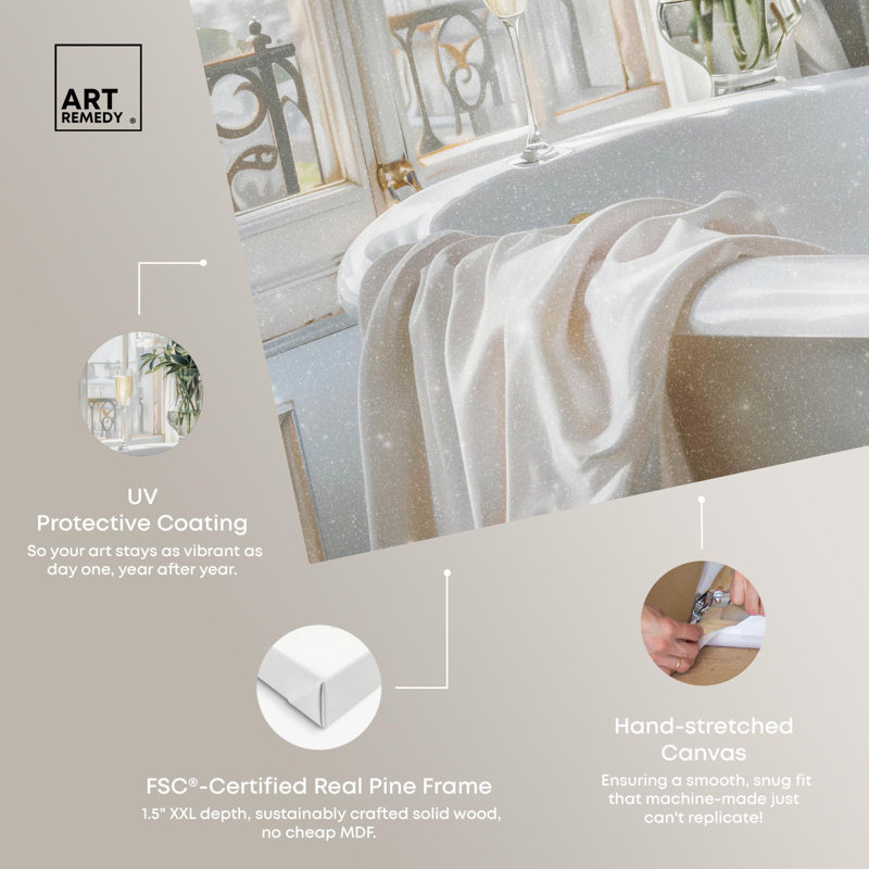 Ivory Bathroom in Paris Canvas Glam Bathroom Art by Art Remedy, 36" H x 24" W, Wrapped Canvas