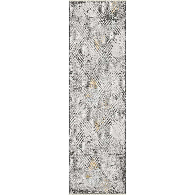 Tapis abstrait gris, Tapis de couloir 2 pi x 7 pi 5 po