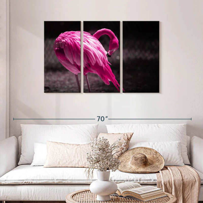 Beautiful Preening Flamingo, 28" H x 45" W