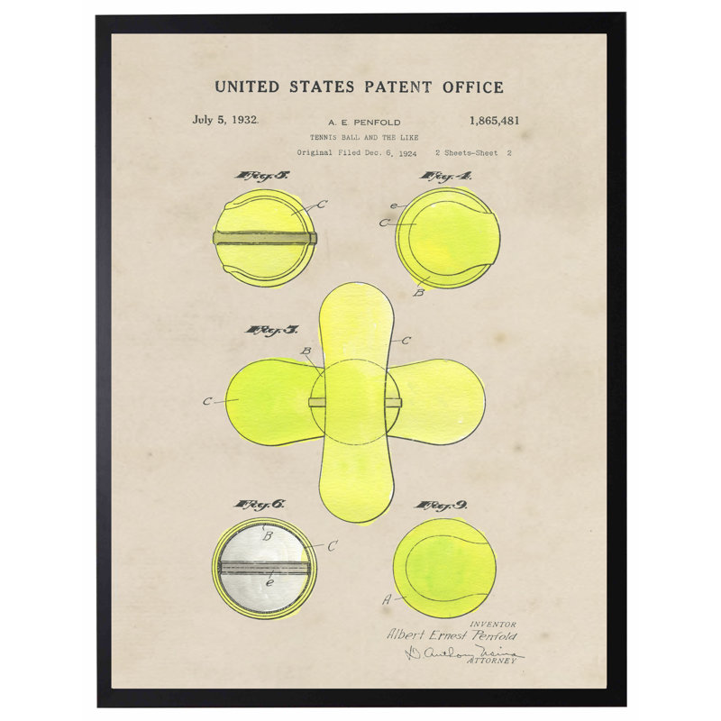 Tennis Ball Patent in Black Frame