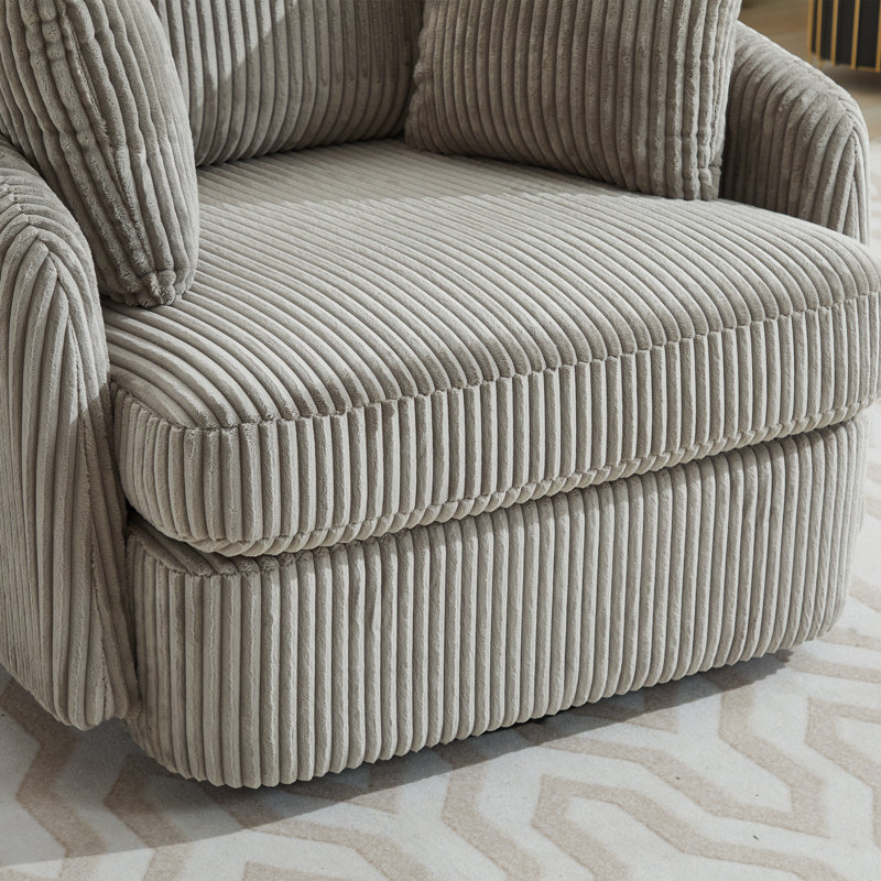 Upholstered Swivel Chair With 2 Side Pillows, Gray Corduroy